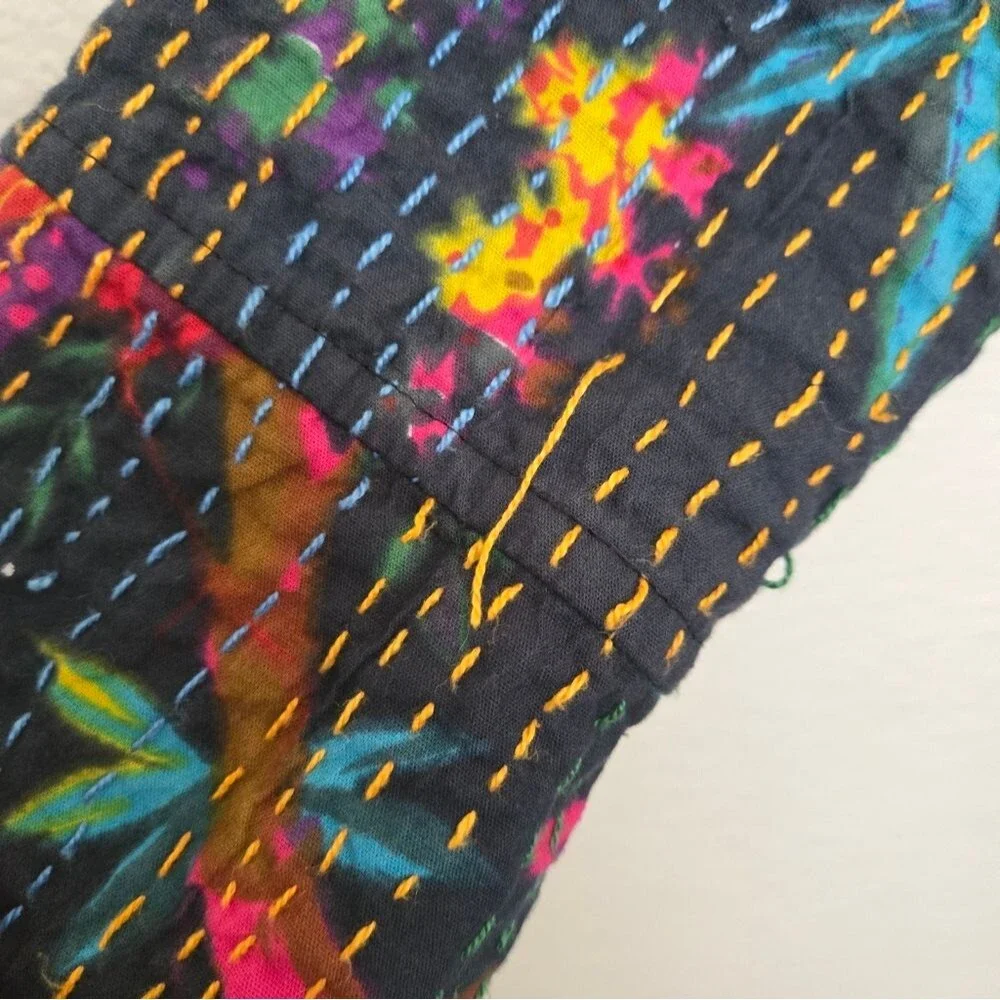 Bohemian Floral Birds Cotton Black Long Jacket Size Small - Picture 4 of 14